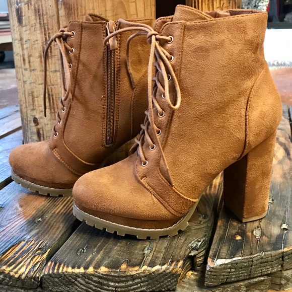TAN PLATFORM COMBAT BOOTIE - Picture 3 of 5